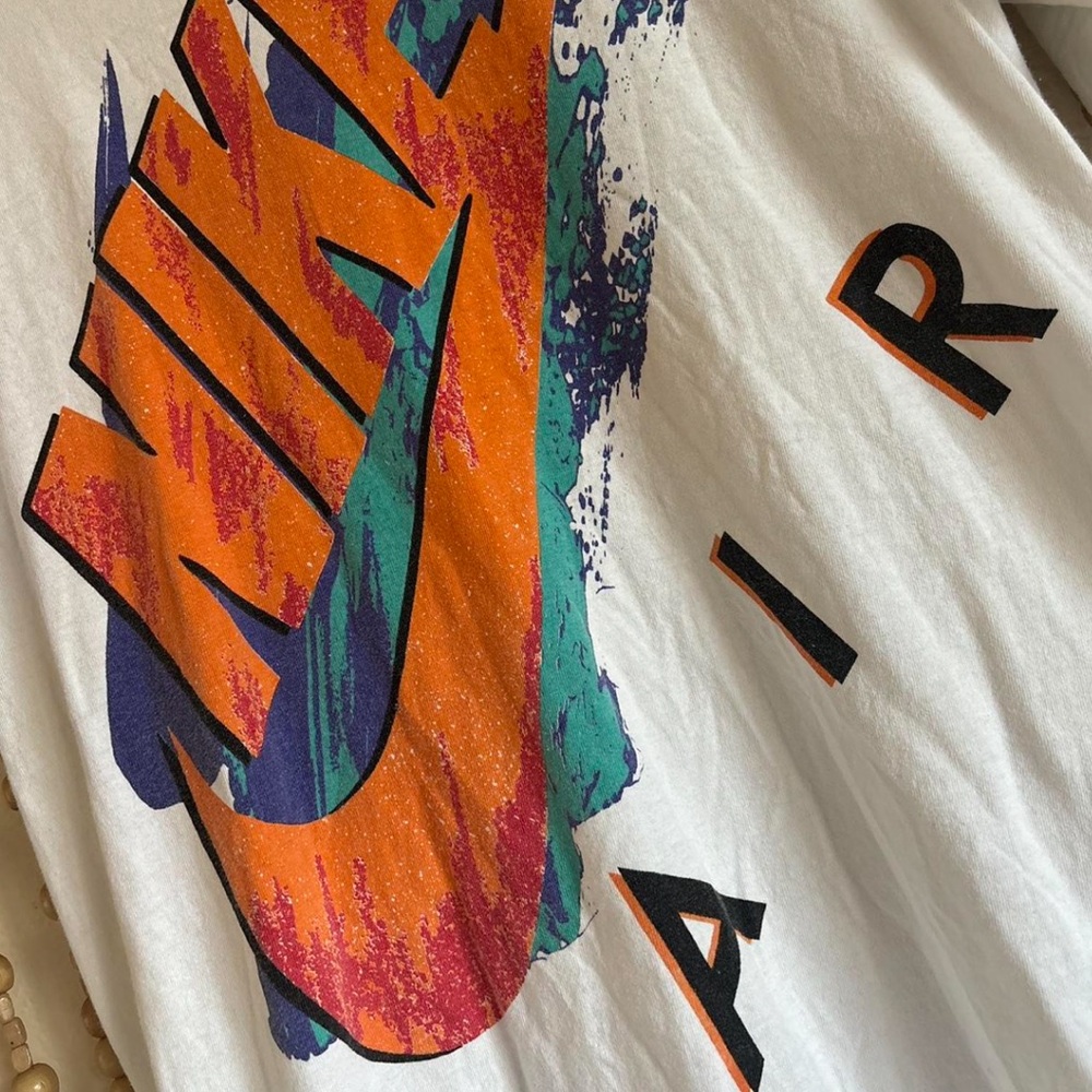 Vintage Nike Air  90s Retro White Orange Blue Graphic Short Sleeve Causal T - Picture 3 of 5